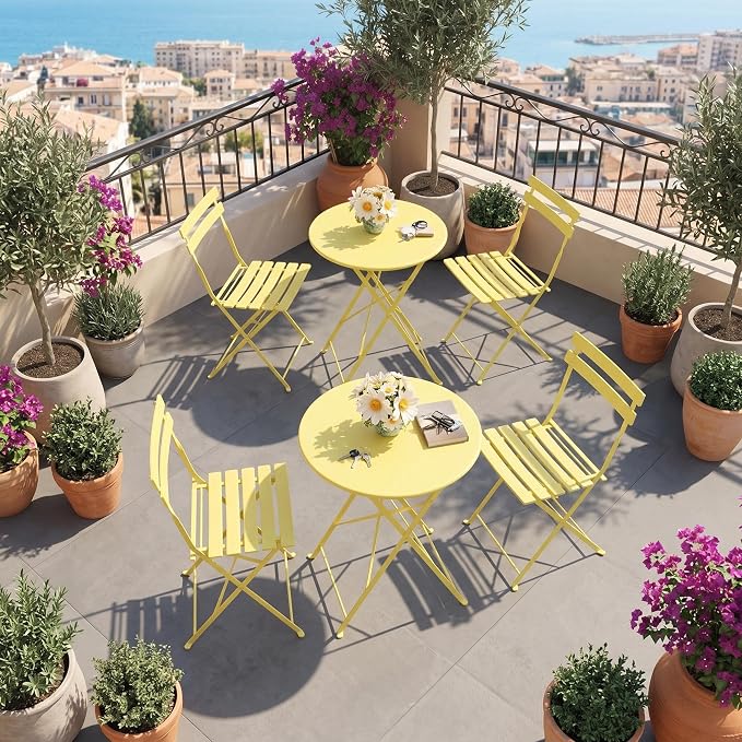 GarveeLife 3 Piece Outdoor Bistro Set, Metal Patio Furniture Set by GarveeLife
