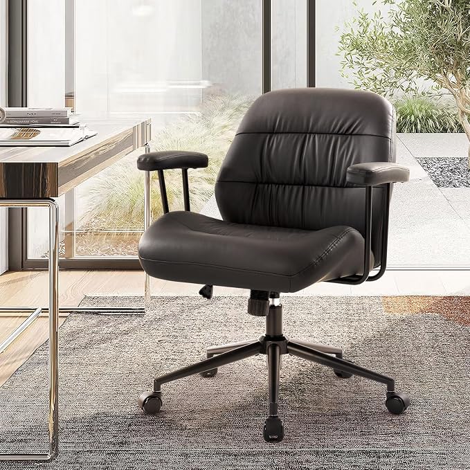 IWMH Leather Office Chair with Removable Armrests，Mid-Back Ergonomic Desk Chair - Image 8