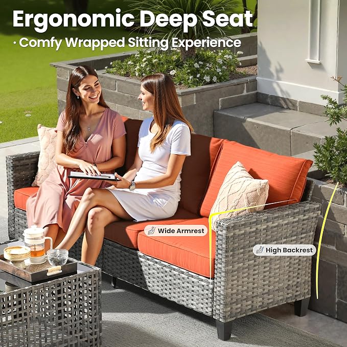ovios 8 Pieces Patio Furniture Set, Outdoor Wicker Sofa Couch - Image 7