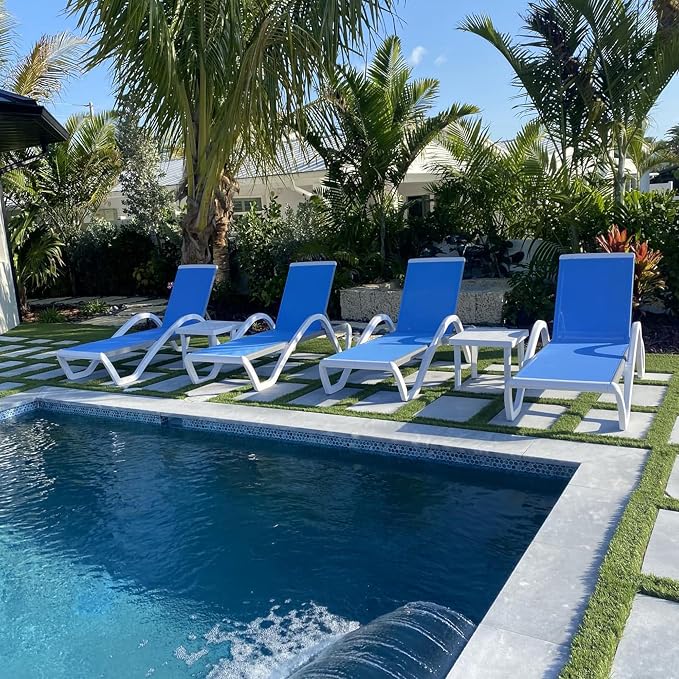 PURPLE LEAF Patio Chaise Lounge Chair Set of 3 Outside Aluminum Plastic by PURPLELEAF