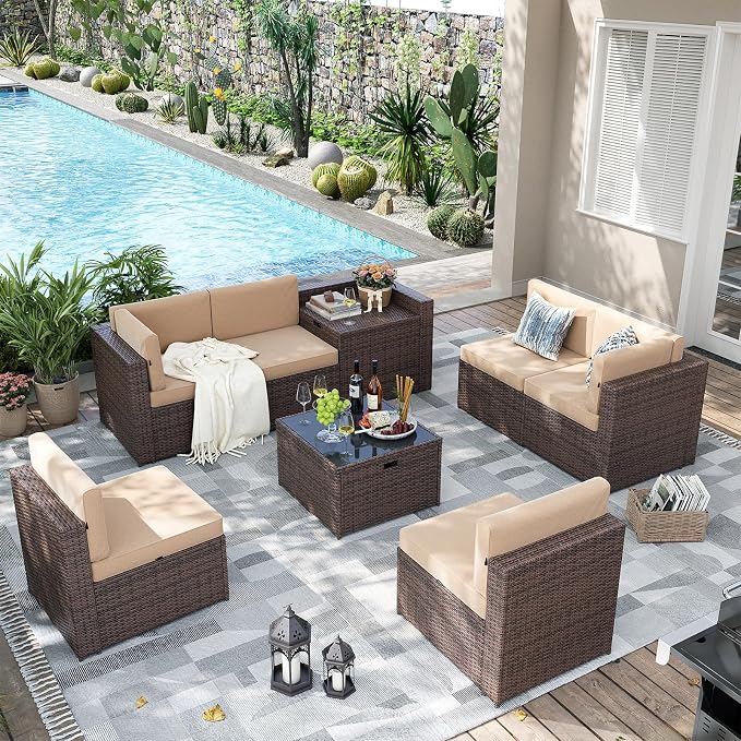 Aoxun 8 Piece Patio Furniture Set, Wicker Outdoor Furniture - Image 8