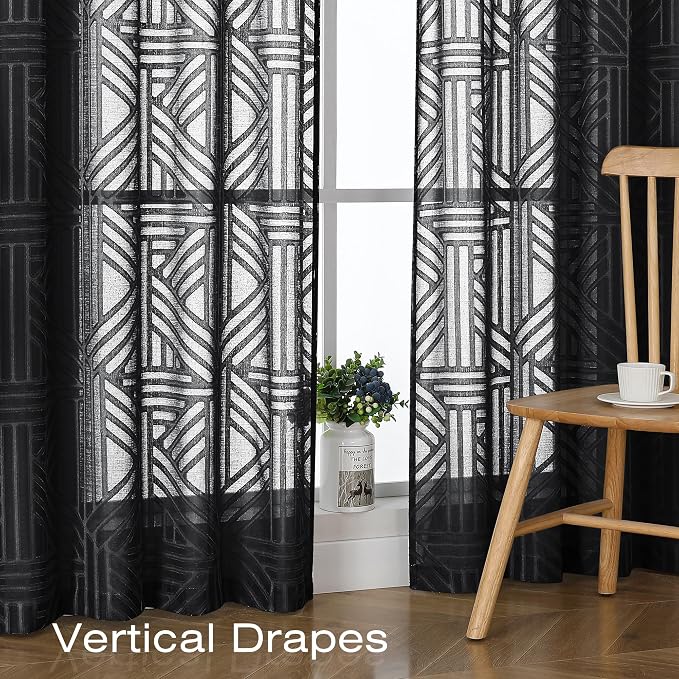 Simplebrand Semi Sheer Black Curtains 96 Inches Long 2 Panels, Light Filtering - Image 6