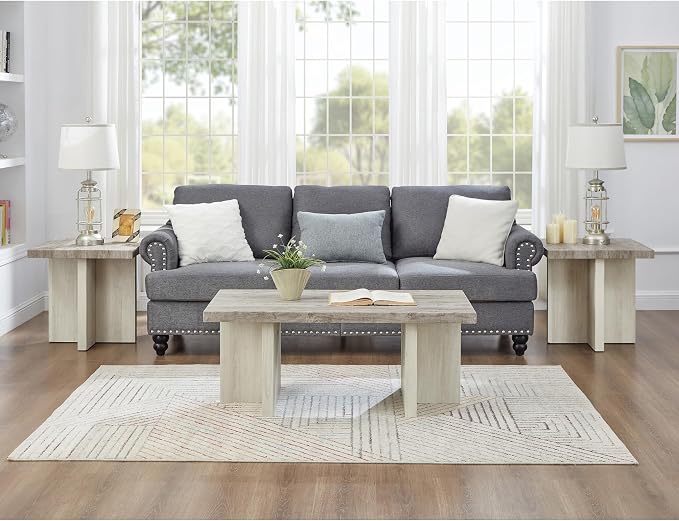 Roundhill Furniture Mchome 3-Piece Coffee Table Set, Coffee Table and Two End - Image 2