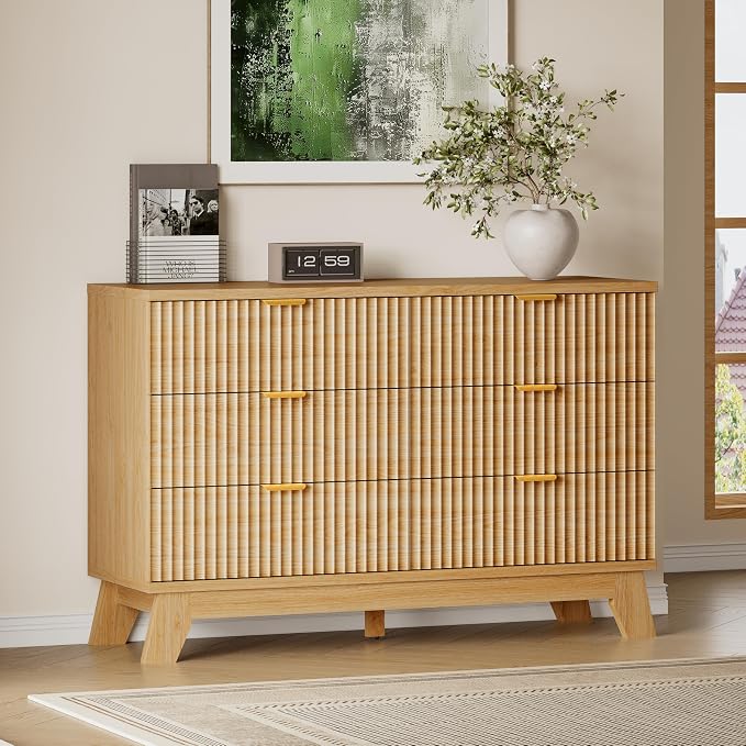BORNOON Fluted 6 Drawer Dresser, 47.2" Wide Modern Boho Chest of Drawers by BORNOON