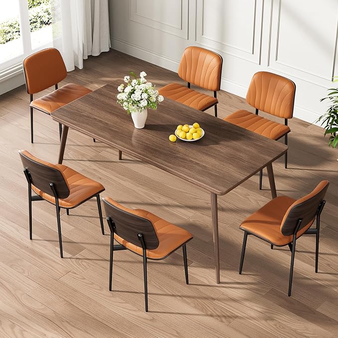 REONEY Dining Chairs Set of 4, Mid-Century Modern Upholstered PU Leather Chairs - Image 3