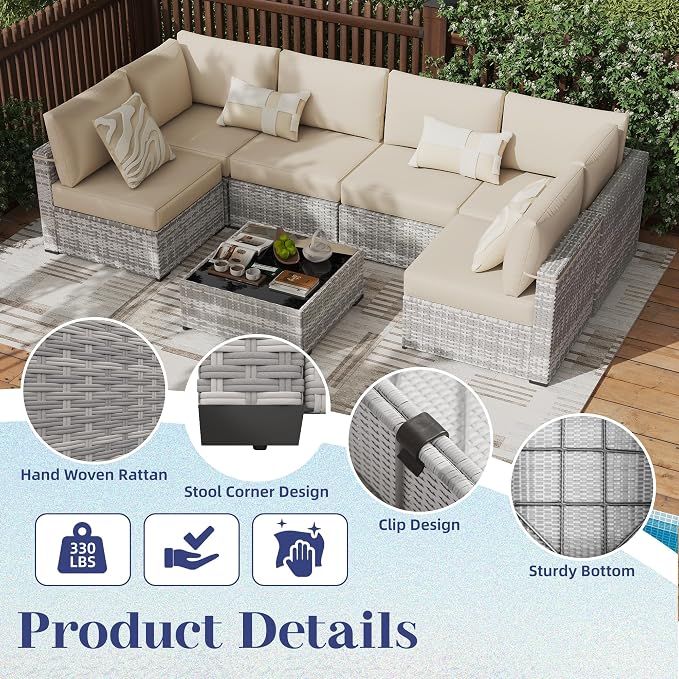 KIGOTY 7-Piece Patio Furniture Set, All-Weather PE Rattan Outdoor Sectional Sofa - Image 4
