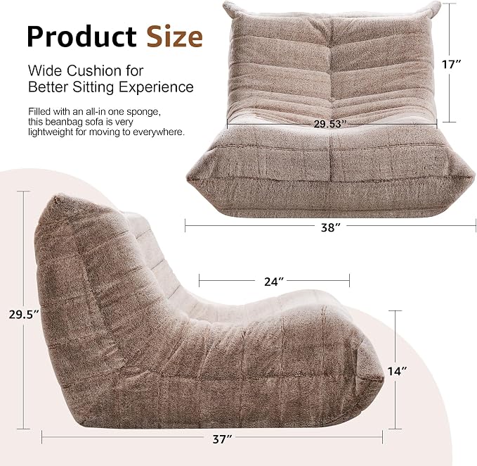 Bean Bag Chairs for Adults Giant Bean Bag Chair Memory Foam BeanBag Chair Bean - Image 2