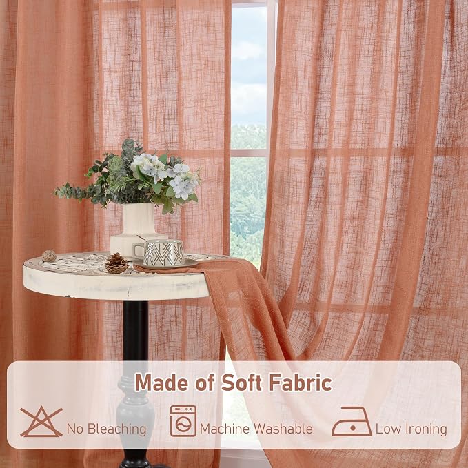 LAMIT Terracotta Linen Curtains 63 Inch - Image 8