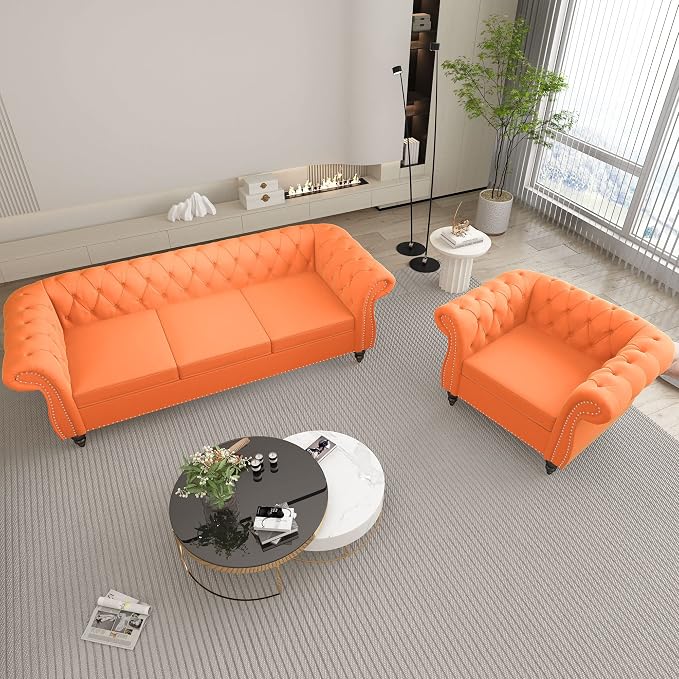 QHITTY 2 Piece Living Room Set, Sectional Chesterfield Sofa Chair Contemporary - Image 7