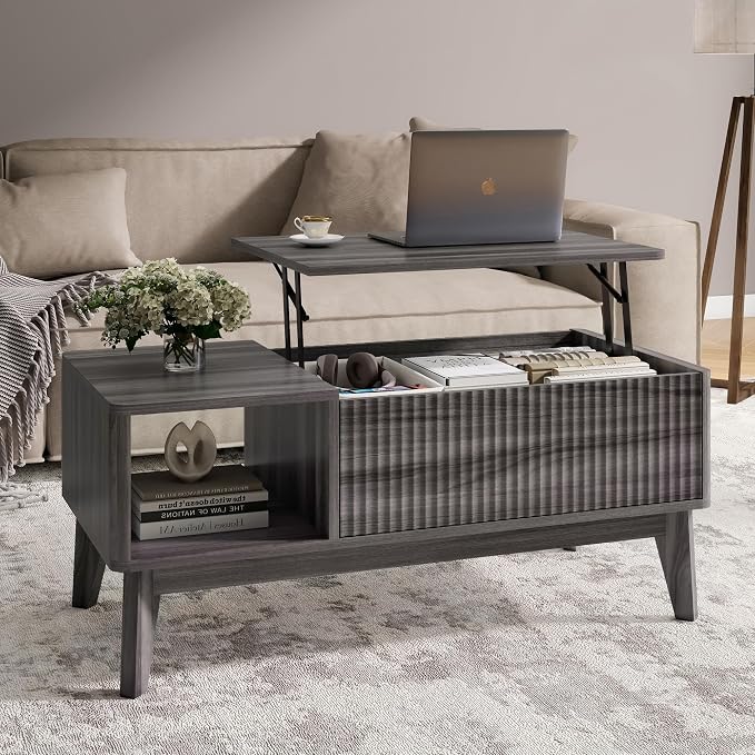 LYNCOHOME Fluted Lift Top Coffee Table by LYNCOHOME