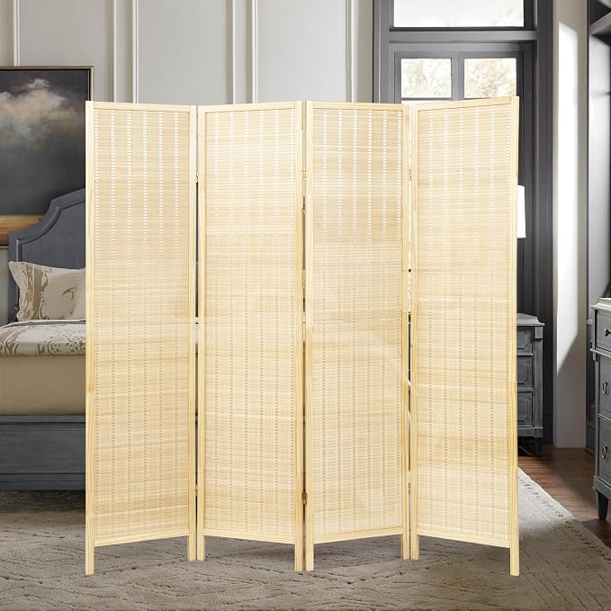 Roundhill Furniture Inkwell 4-Panel Bamboo Room Divider, Folding Portable - Image 2
