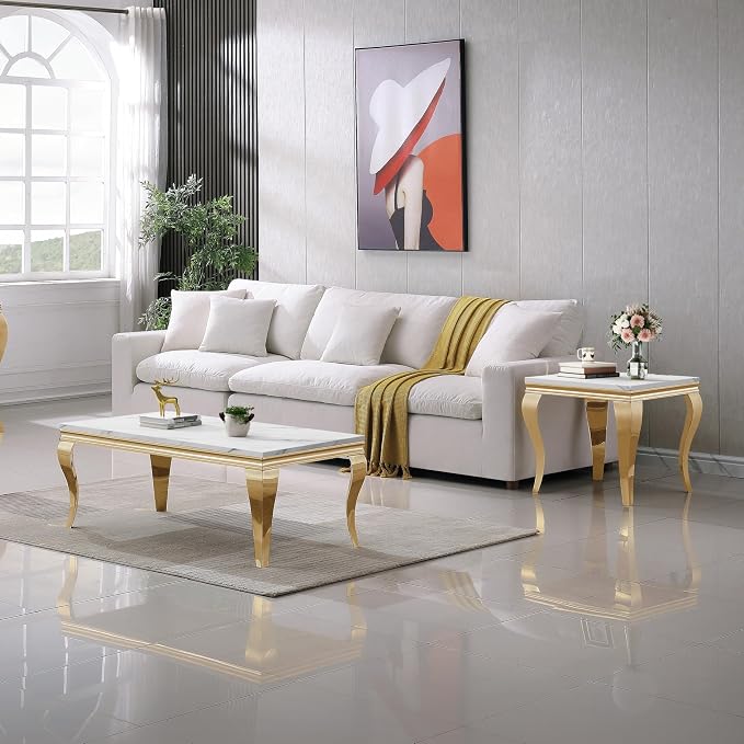 Henf 47" Modern White Faux Marble Center Table - Image 5