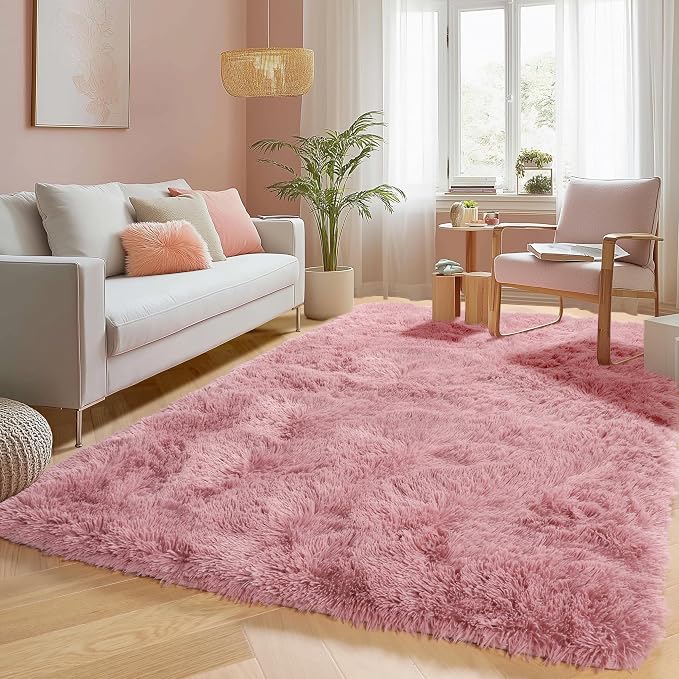 PAGISOFE Blush Pink Fluffy Shag Area Rugs - Image 2
