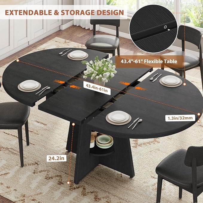 Extendable Dining Table, Round Kitchen Dining Room Dinner Table - Image 6