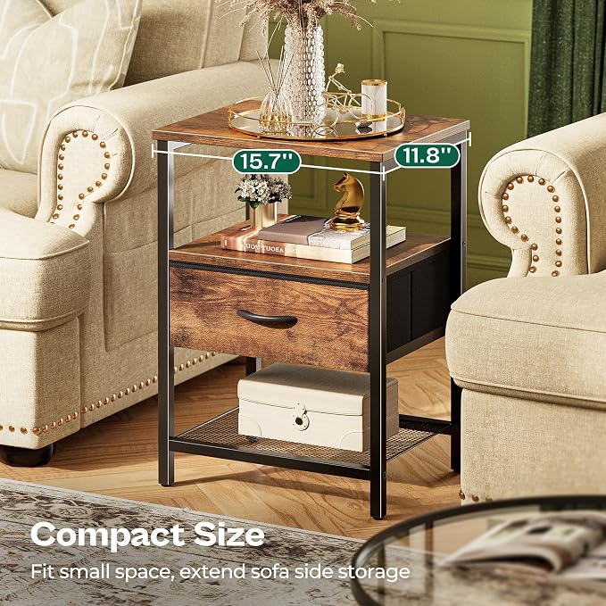 Huuger Night Stand with Fabric Drawer, Side Table with Mesh Shelf, Bedroom - Image 5