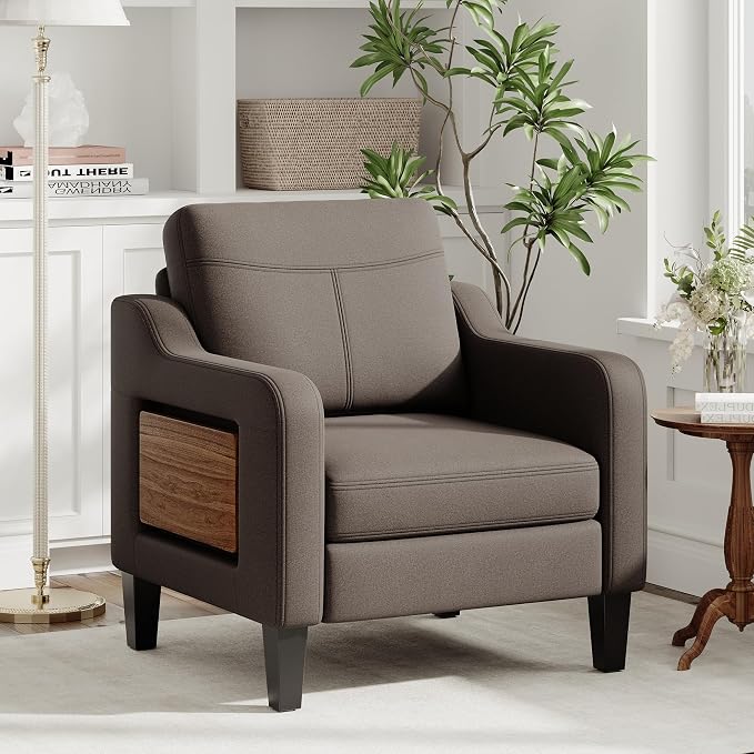 Accent Chair for Living Room Modern Linen Upholstered Armchair Side Wooden - Image 2