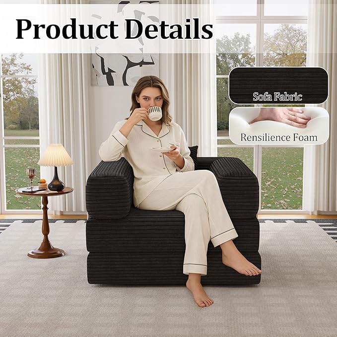 BSHOMGI Folding Sofa Bed, 2 in 1 Convertible Sofas Lounger Comfy Single Chair - Image 3