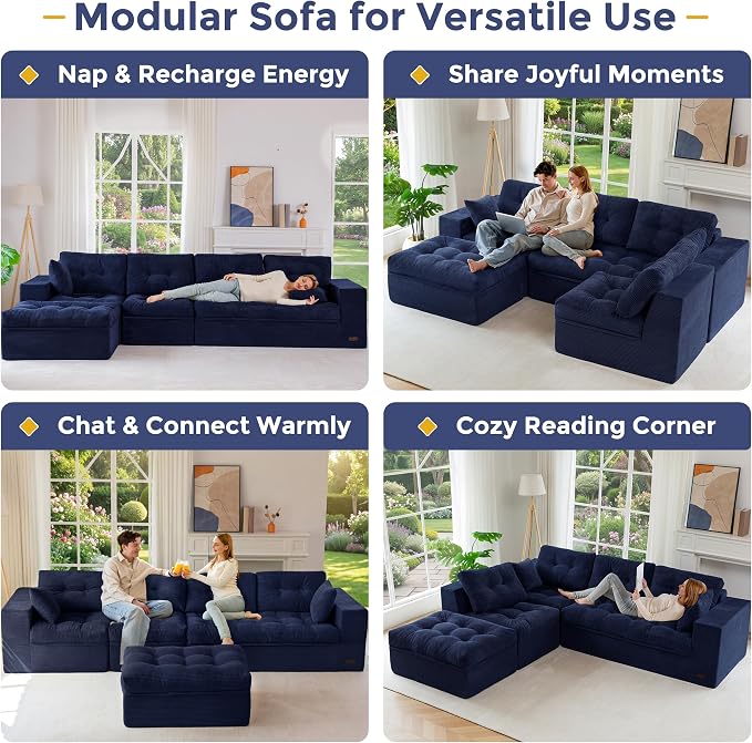 MAXYOYO 132" L Shaped Modular Sectional Sofa - Image 4
