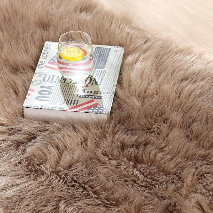 ORINOVA Beige 5x7 Area Rug Washable Shaggy Faux Sheepskin Fluffy Fur Rug - Image 4