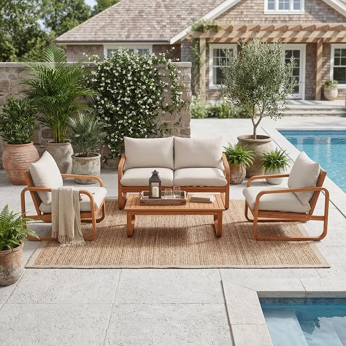 Merax Outdoor 4-Piece Acacia Wood Conversation Set - Image 3