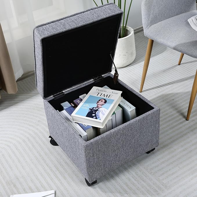 Adeco 17.5 Inch Square Storage Ottoman - Image 4