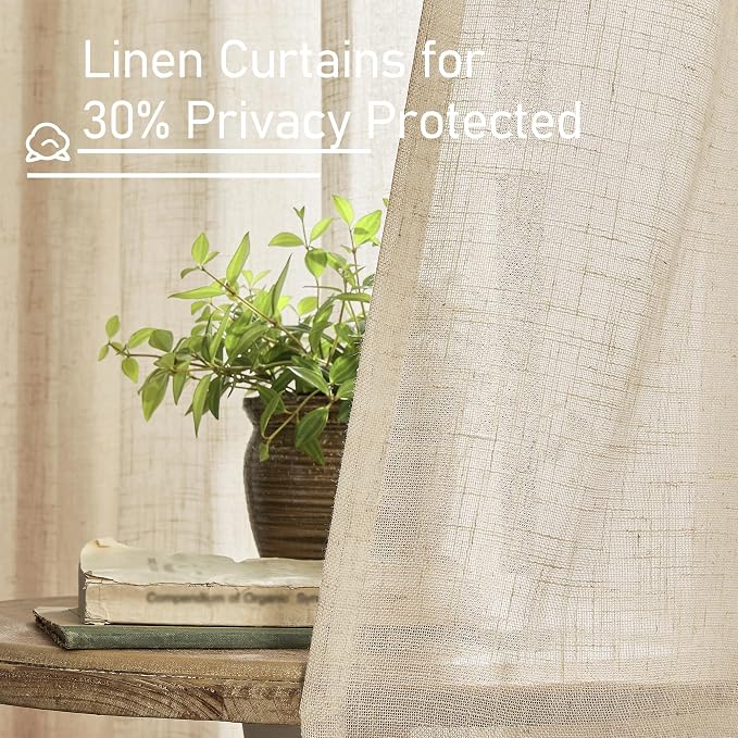 LAMIT Linen Curtains 40 Inch Length 2 Panels, Semi Sheer Light Filtering Panels - Image 5
