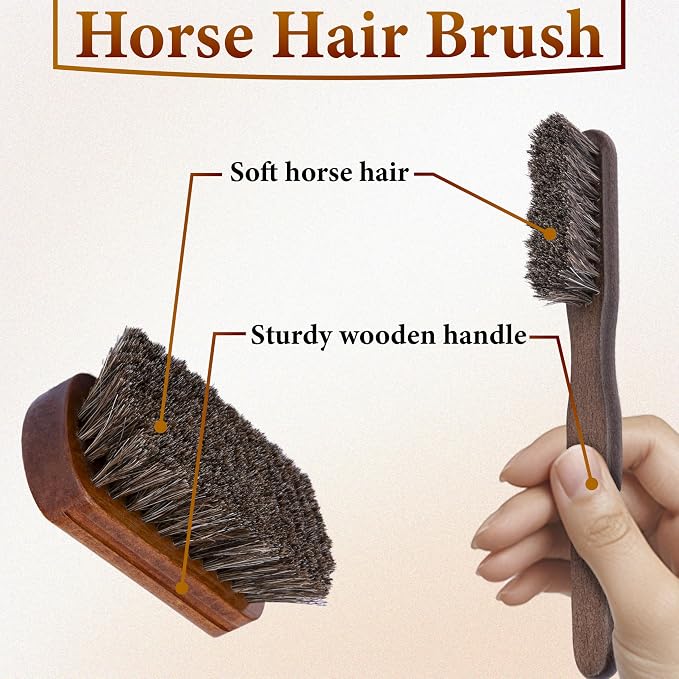 5 PCS Leather Brush Car Detailing, Horse Hair Brush, Car Cleaning Supplies - Image 4