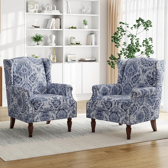 Pia Ricco Set of 2 Floral Accent Chairs, High Back Upholstered Armchairs by PiaRicco
