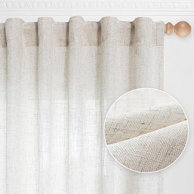 MYSKY HOME Country Curtains for Sliding Glass Door, Back Tab Semi Sheer Curtain by MYSKYHOME