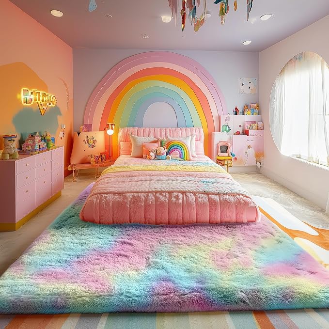 PAGISOFE 8x10 Rainbow Large Area Rug, Plush Rugs - Image 8