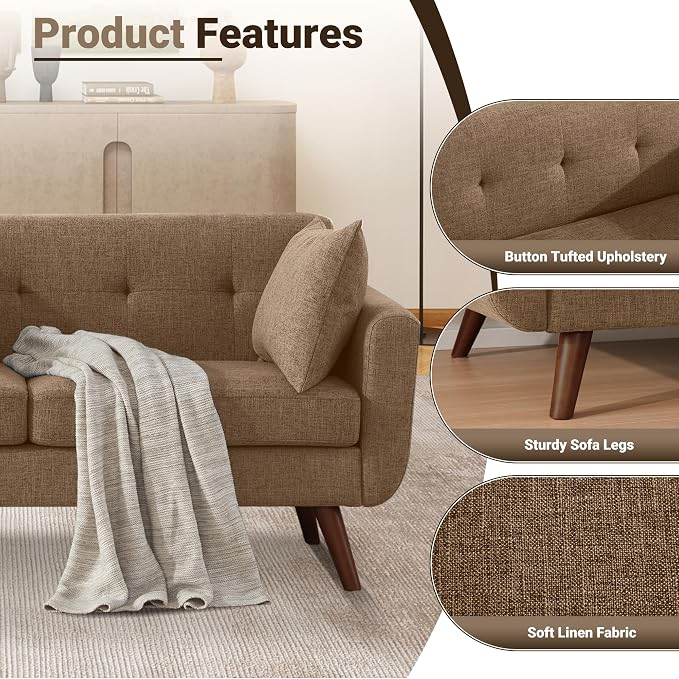 Tbfit 65" W Loveseat Sofa, Mid Century Modern Decor Love Seat Couches - Image 4