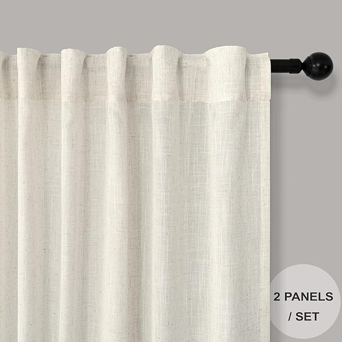 Natural Linen Curtains for Small Windows 38 Inch Wide 2 Panels Set Back Tab - Image 2