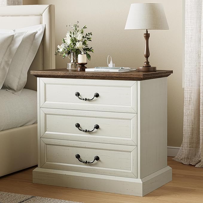 Huuger Nightstand with Charging Station, 3 Drawer Night Stand Set of 2 - Image 3