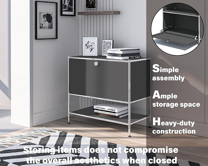 Metal Sidetable with Flap Door, 27.5" Height - Image 5