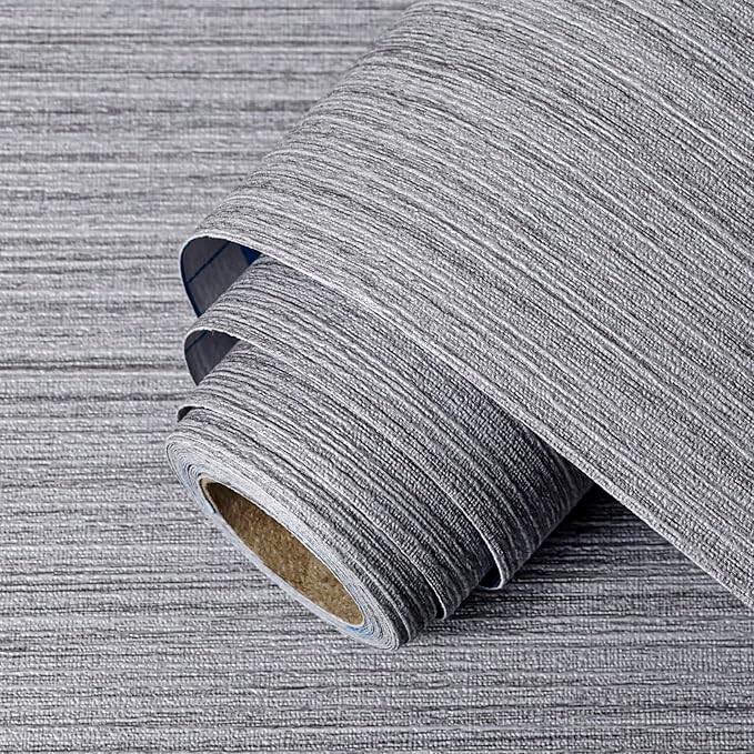 Grey Grasscloth Peel and Stick Wallpaper Faux Linen Textured Self Adhesive by Unknown