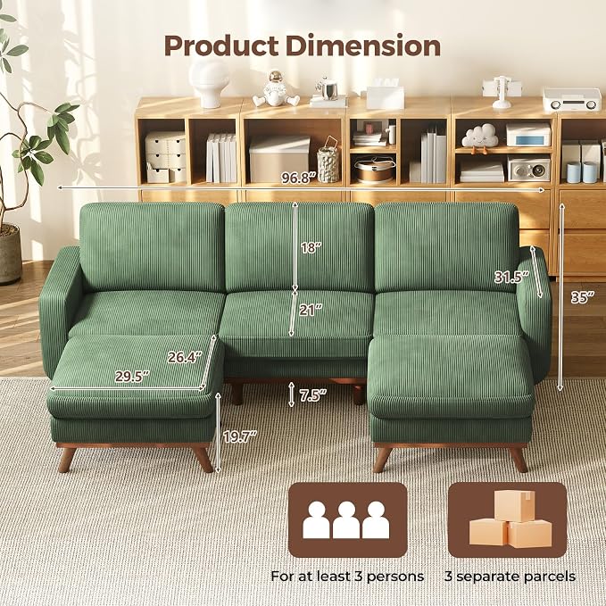 Vesgantti 97" Modular Sectional Sofa Green, U-Shaped Couch - Image 2