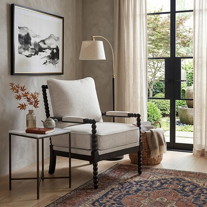 DUHOME Linen Fabric Spindle Accent Chairs Set of 2, Bobbin Chair - Image 3