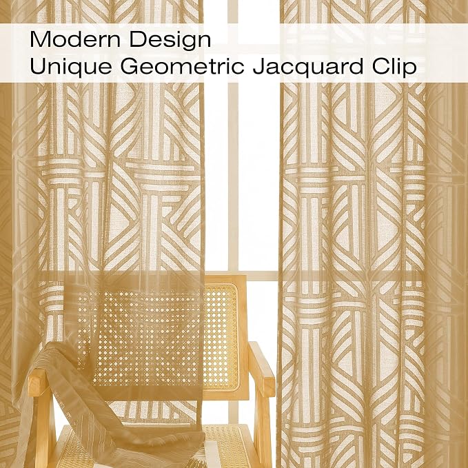 Simplebrand Gold Semi Sheer Curtains 96 Inches Long 2 Panels, Light Filtering - Image 3