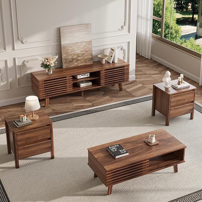 MAISONARIA Living Room Table Sets of 4, Mid Century Coffee Table & TV Stand & by MAISONARIA