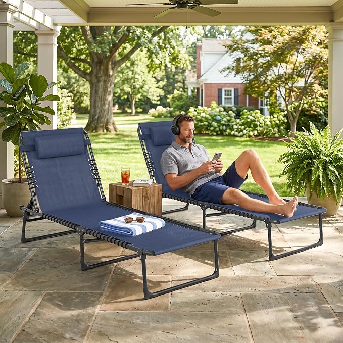 Outsunny Folding Chaise Lounge Chair Set of 2, Patio Sun Tanning Chair - Image 7