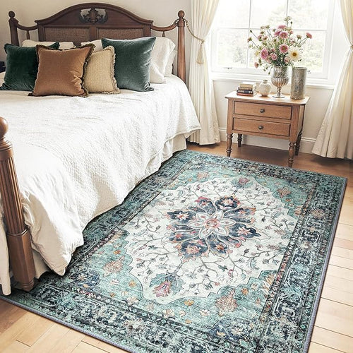 Area Rugs 5'x7' Washable Non-Slip, Floral Vintage Distress Print Pattern - Image 2