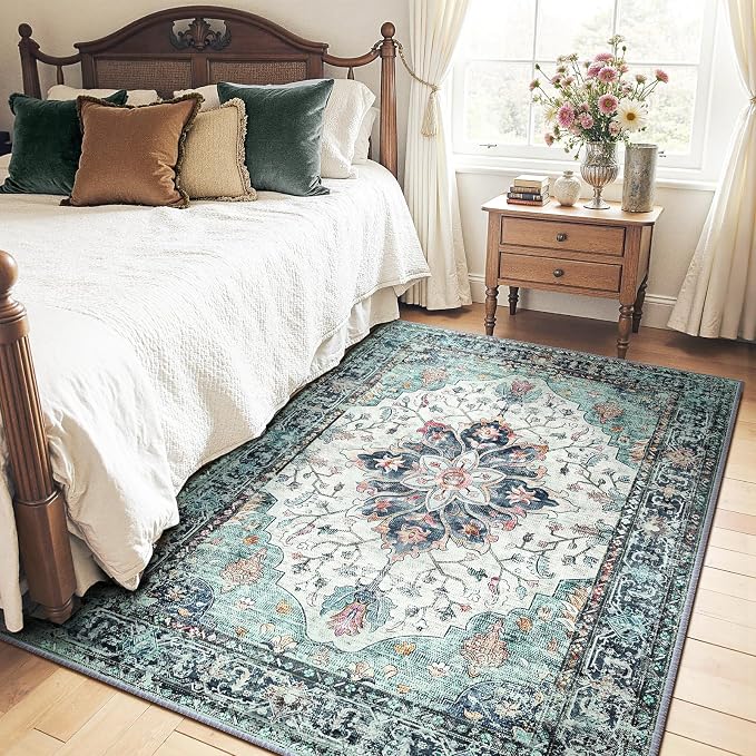 RELEANY Area Rugs 4'x5' Washable Non-Slip, Floral Vintage Distress Print - Image 2