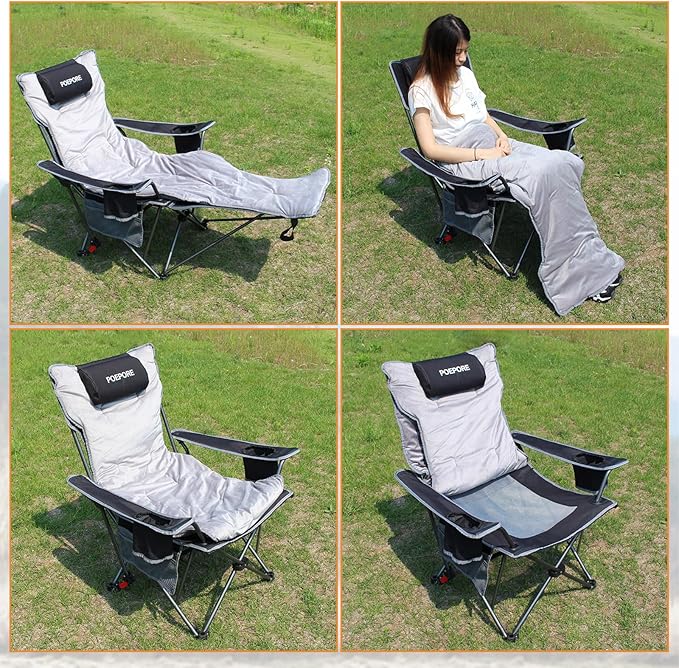 Reclining Camping Chair with Removable Footrest Lounge Chair with Headrest - Image 7