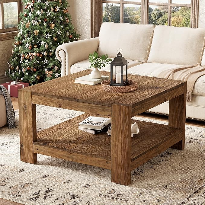 Solid Wood Coffee Table, 31.5" Square Farmhouse Center Table by TribewoodbyTribesigns