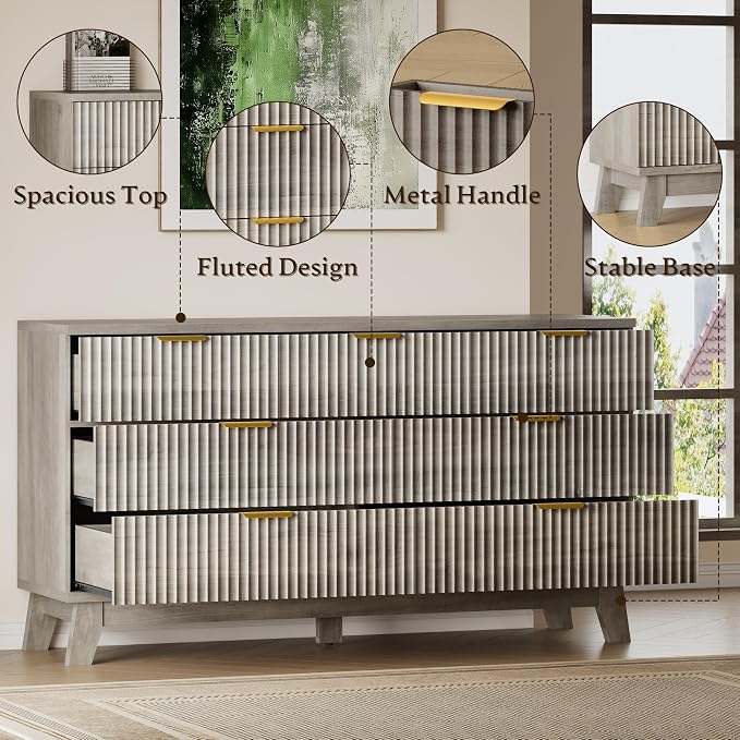 BORNOON Fluted 7 Drawer Dresser, 47.2" Wide Modern Boho Chest of Drawers - Image 5
