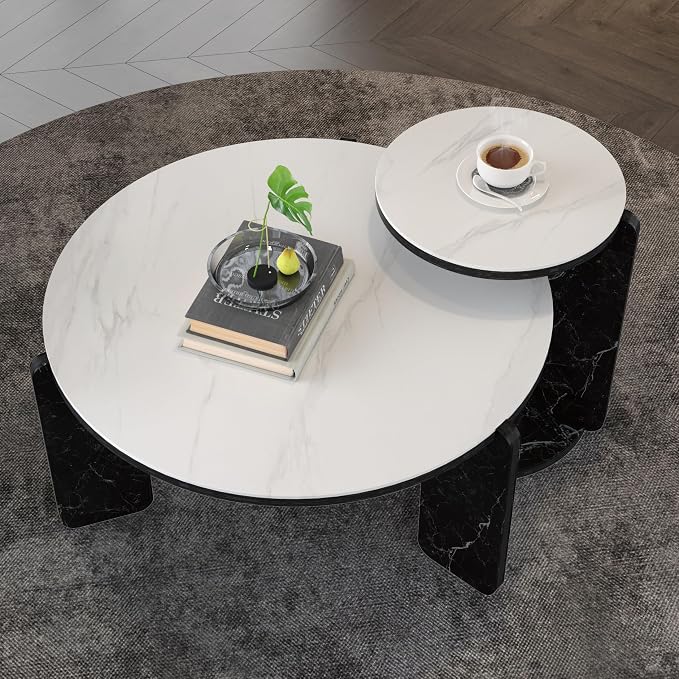 GDFStudio Round Nesting Coffee Table Set of 2, Modern Wooden Accent Side Table - Image 3