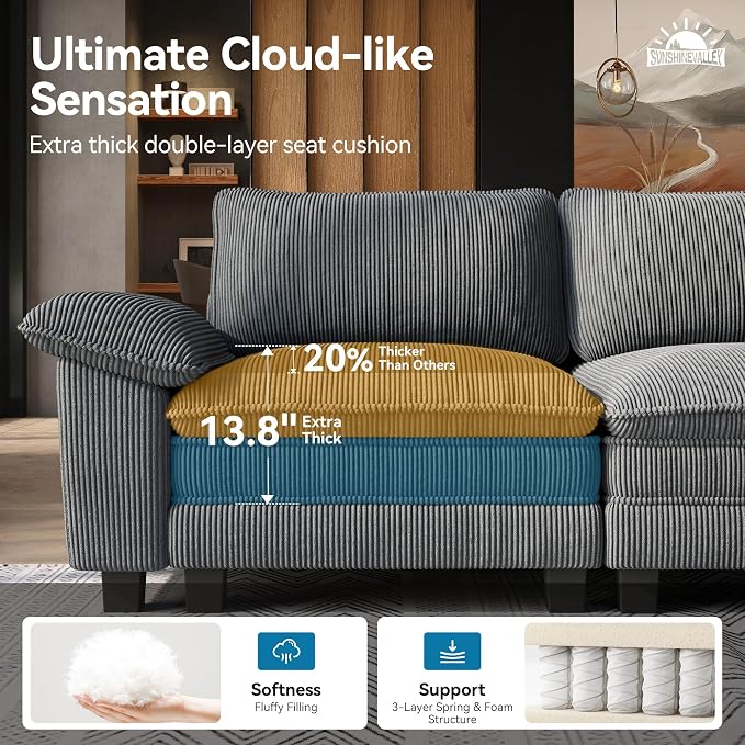 SUNSHINE VALLEY Sofa and Loveseat Set, Oversized Corduroy Modular Love seat and - Image 3