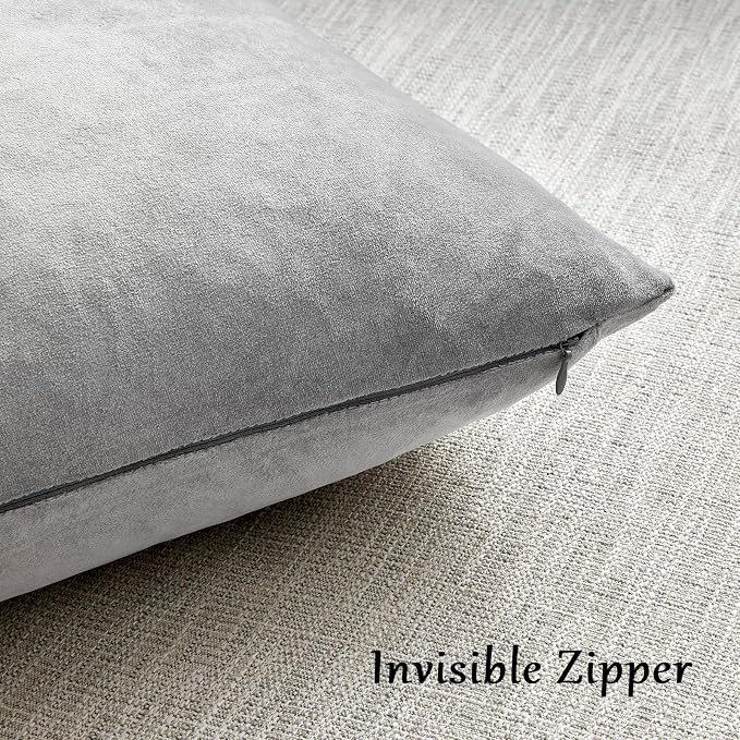 GIGIZAZA Pillow Covers 22x22 Silver Grey Set of 2 Velvet Square Throw Pillow - Image 5