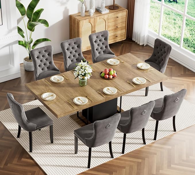Henf 63"-79" Dining Table Set for 8, 9 Pieces Extendable Dining Table and 8 by Henf