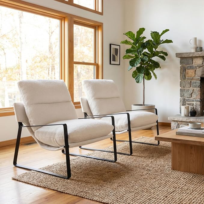 LukeAlon Modern Sherpa Accent Armchairs Set of 2, Upholstered Living Room Chairs - Image 9